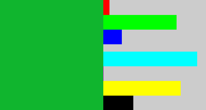 Hex color #10b52e - kelly green