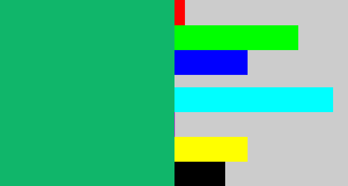 Hex color #10b66a - green teal