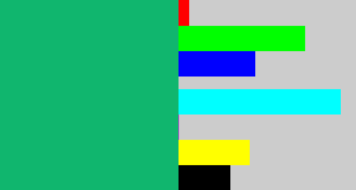 Hex color #10b66e - green teal