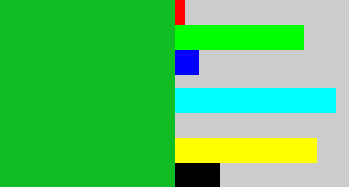Hex color #10bd23 - green