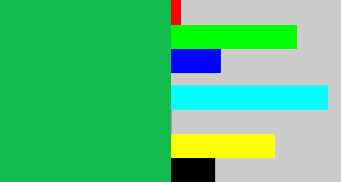 Hex color #10bd4a - shamrock green