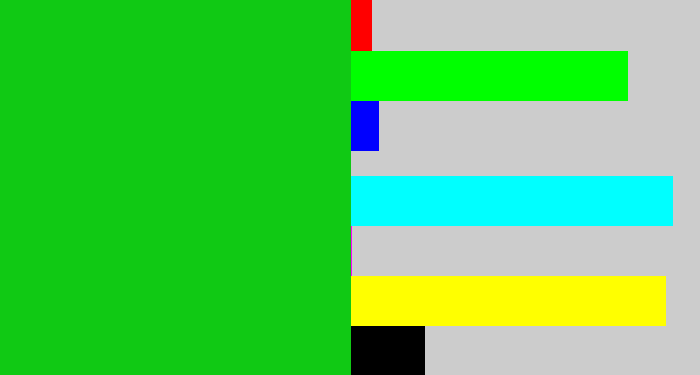Hex color #10c914 - vibrant green