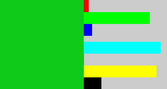 Hex color #10ca1a - green