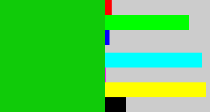 Hex color #10cb09 - vibrant green