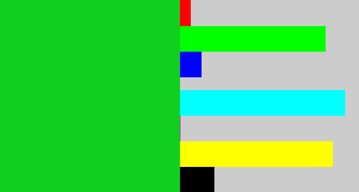 Hex color #10cf1f - vibrant green