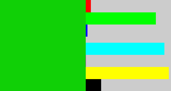 Hex color #10d006 - vibrant green