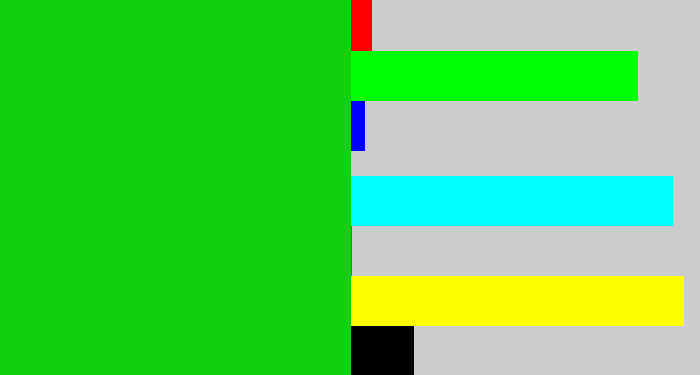 Hex color #10d20a - vibrant green