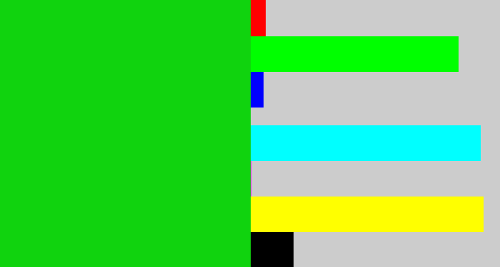 Hex color #10d30e - vibrant green