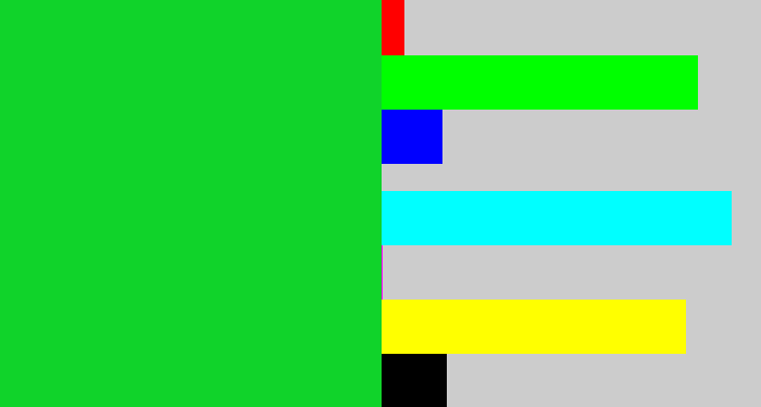 Hex color #10d32a - vibrant green