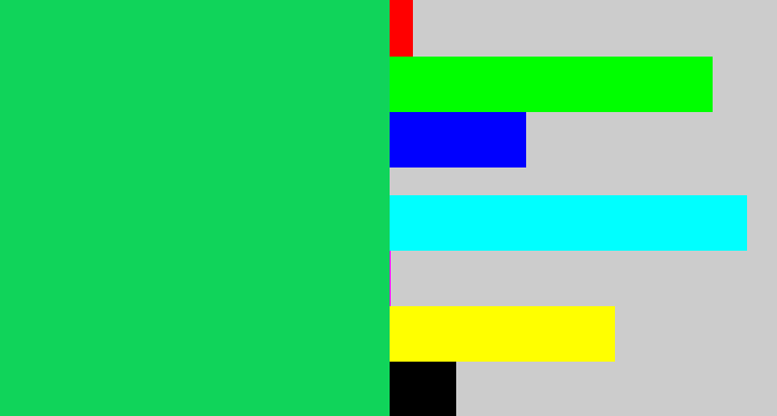 Hex color #10d45a - tealish green