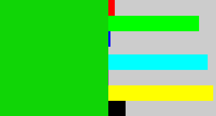 Hex color #10d506 - vibrant green
