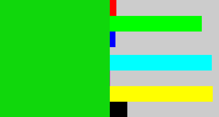 Hex color #10d70c - vibrant green