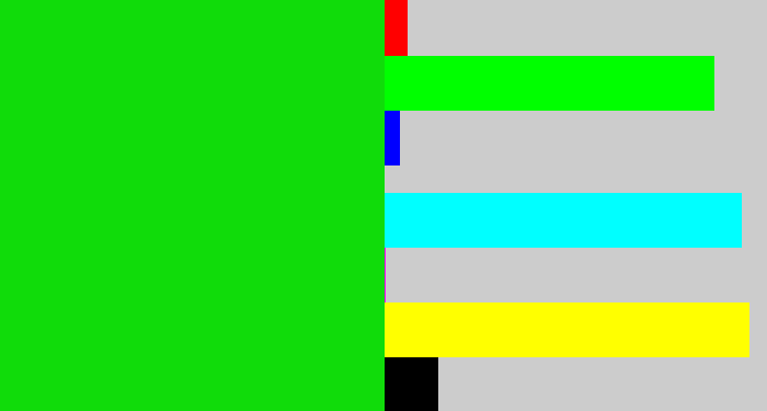 Hex color #10dc0a - vibrant green