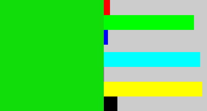 Hex color #10dd0a - vibrant green