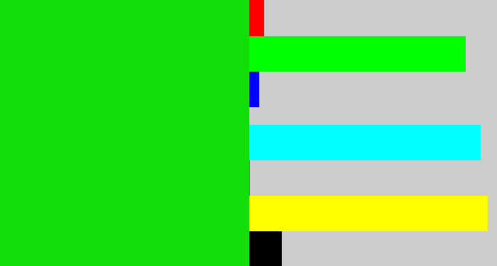 Hex color #10df0a - vibrant green