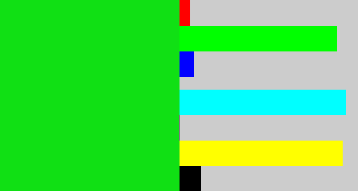Hex color #10e014 - vibrant green
