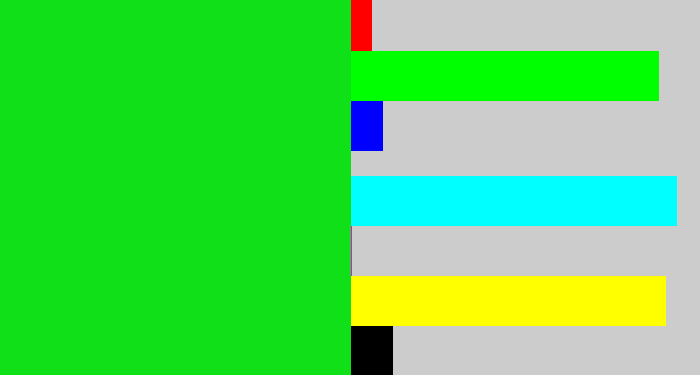Hex color #10e017 - vibrant green