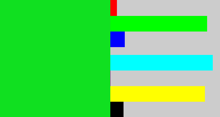 Hex color #10e020 - vibrant green