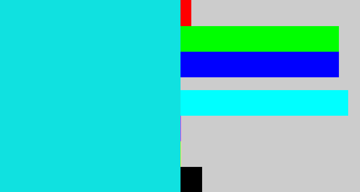 Hex color #10e1e0 - aqua blue