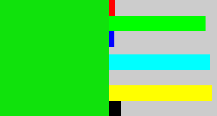 Hex color #10e20c - vibrant green
