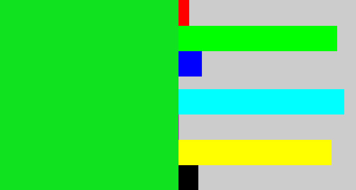 Hex color #10e220 - vibrant green
