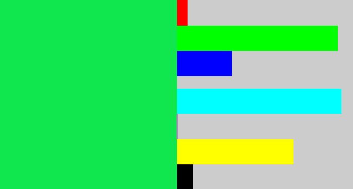 Hex color #10e74e - bright light green