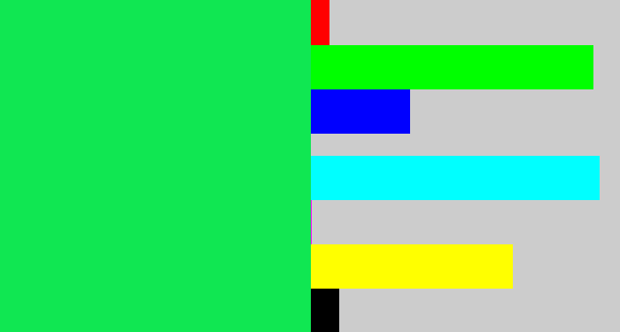 Hex color #10e752 - tealish green