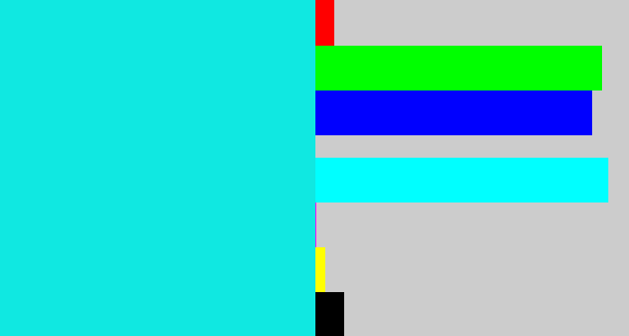Hex color #10e8e1 - bright aqua