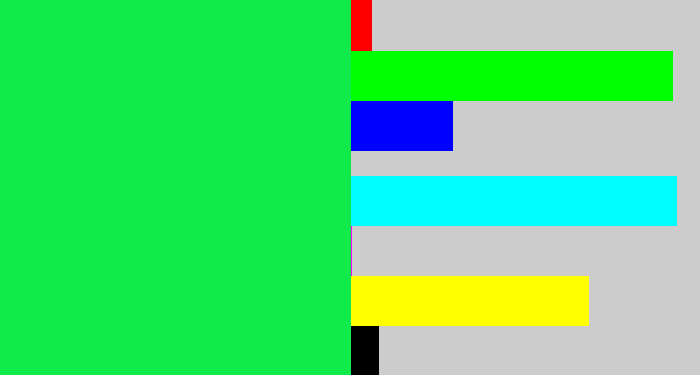 Hex color #10ea4a - bright light green