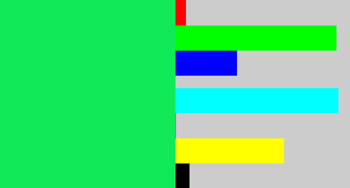 Hex color #10ea58 - tealish green