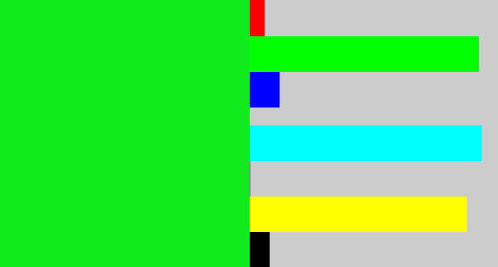 Hex color #10eb1e - vibrant green