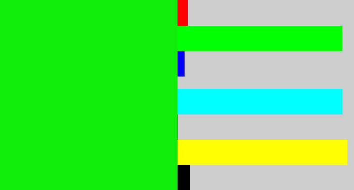 Hex color #10ed0a - vibrant green
