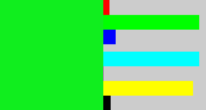 Hex color #10ee1e - neon green