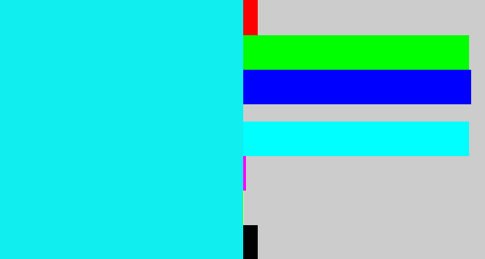 Hex color #10eef0 - bright aqua