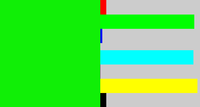 Hex color #10ef06 - highlighter green