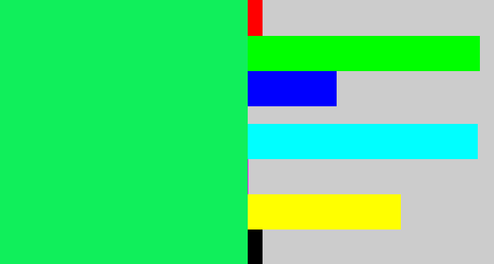 Hex color #10ef5b - tealish green