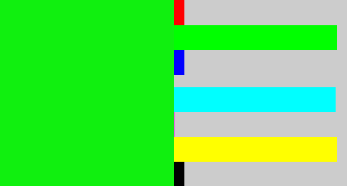 Hex color #10f00f - neon green