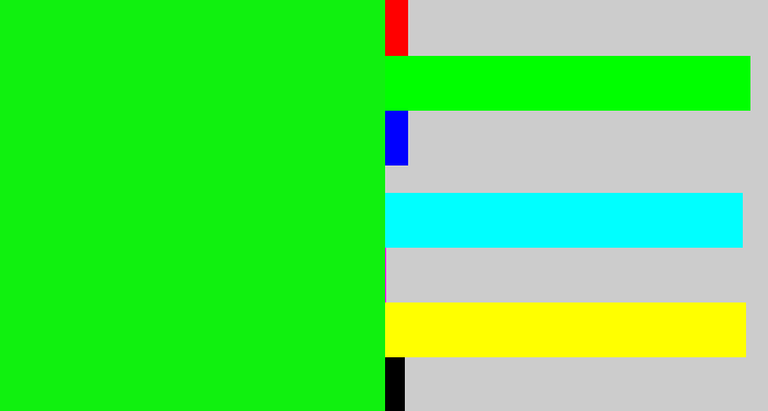 Hex color #10f10f - neon green