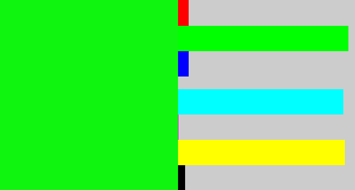 Hex color #10f50f - neon green