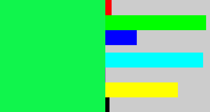 Hex color #10f54c - bright light green