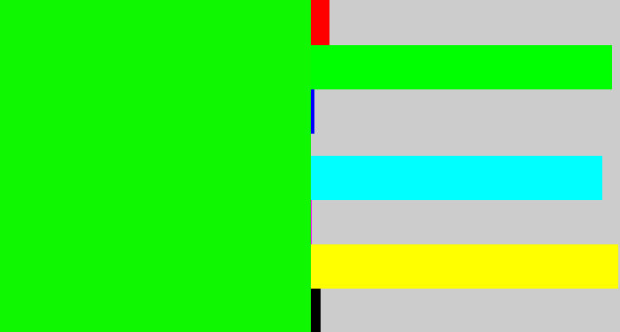 Hex color #10f702 - fluro green