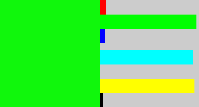 Hex color #10f70c - neon green