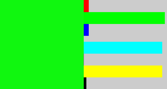 Hex color #10f70f - neon green