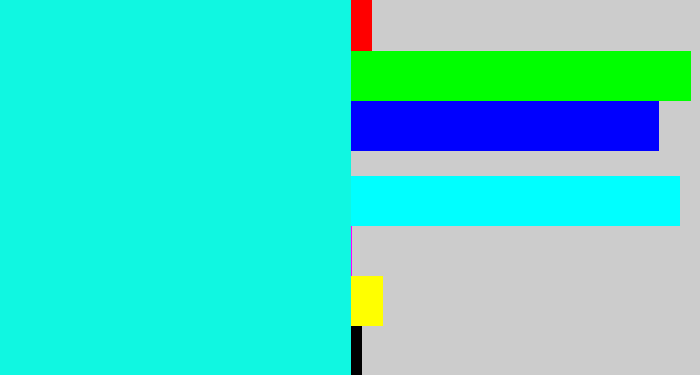 Hex color #10f7e1 - bright aqua