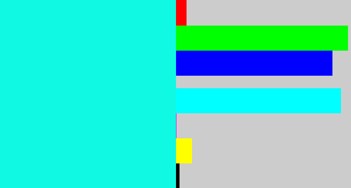 Hex color #10f9e3 - bright aqua