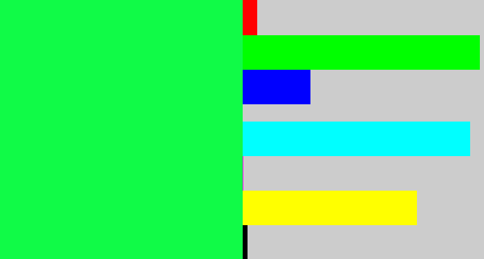 Hex color #10fb47 - bright light green