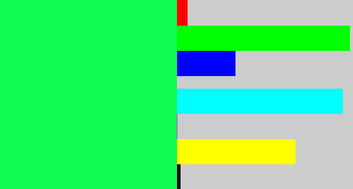 Hex color #10fb53 - bright light green