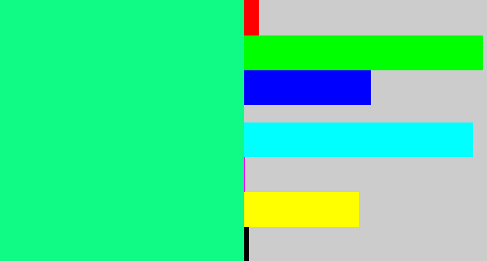 Hex color #10fb85 - minty green