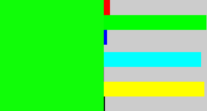 Hex color #10fd08 - neon green