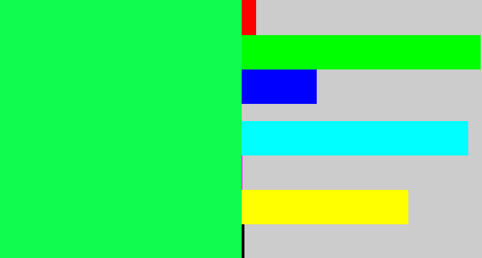Hex color #10fd4f - bright light green